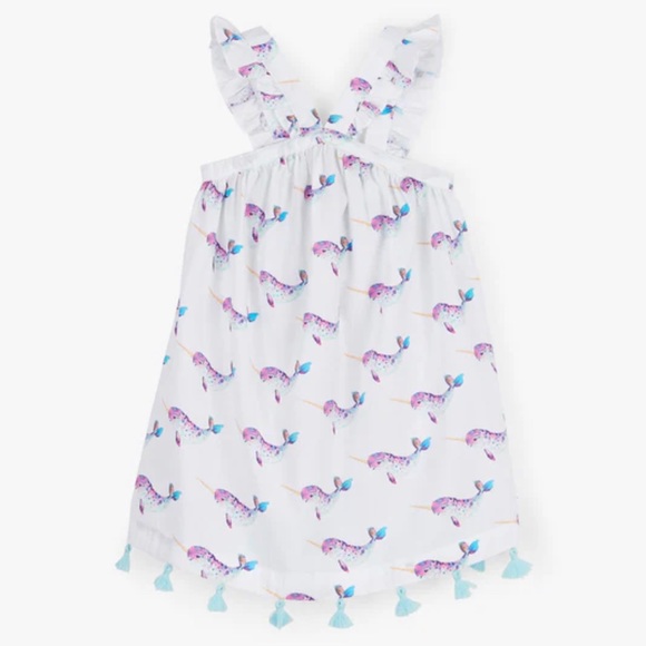 Hatley Baby Cross Back Narwhal Sea Dress size 12-18 months trimmed in tassels - Picture 1 of 5